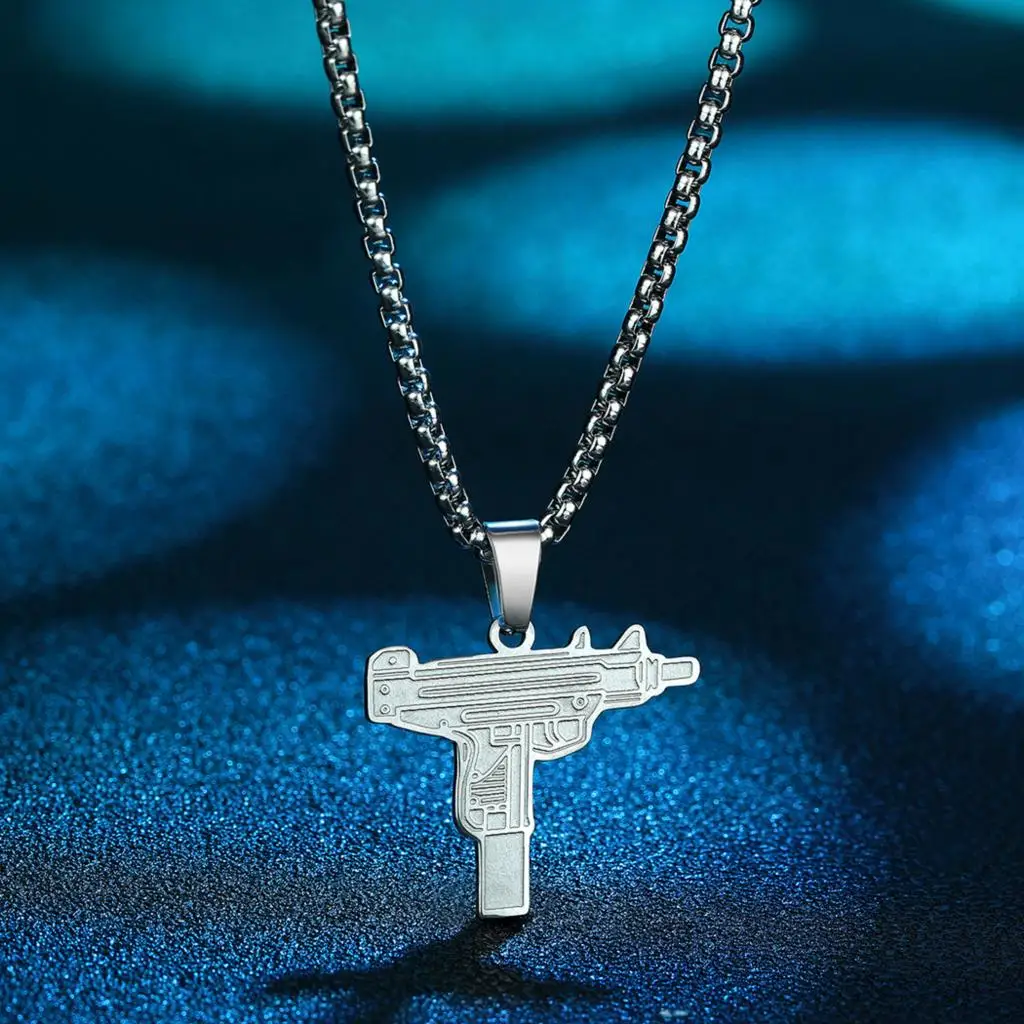 Todorova Punk Stainless Steel Uzi Gun Street Gangster Pendant Necklace For Women Men Charm Jewelry Christmas Day Gift