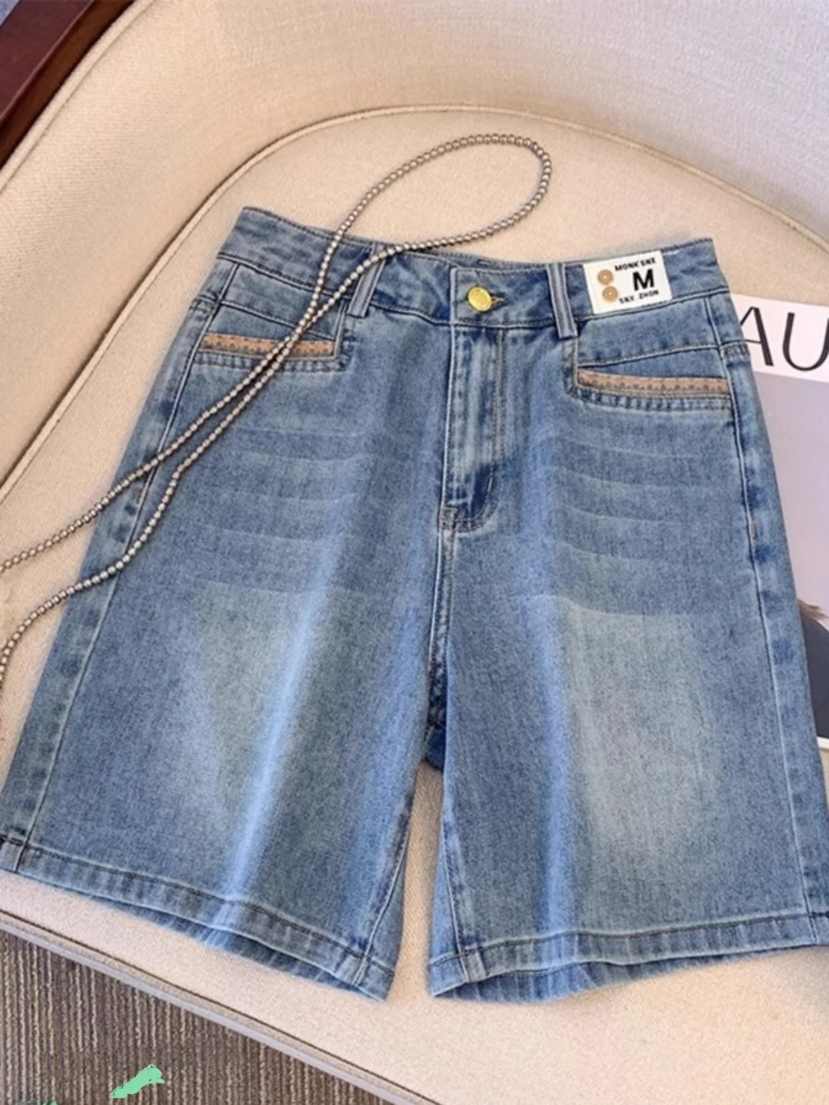 

Summer Thin High Waist Straight Leg Five-Quarter Women's Jeans orts Casual Loose Fit Slimming Wide Leg Pants