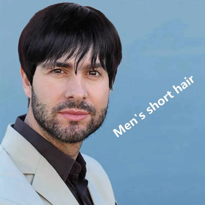 Natural Breathable Hair Extensions Synthetic Fashion Handsome Male Wigs Head Cover Short Straight Wig Hair Hat for Men