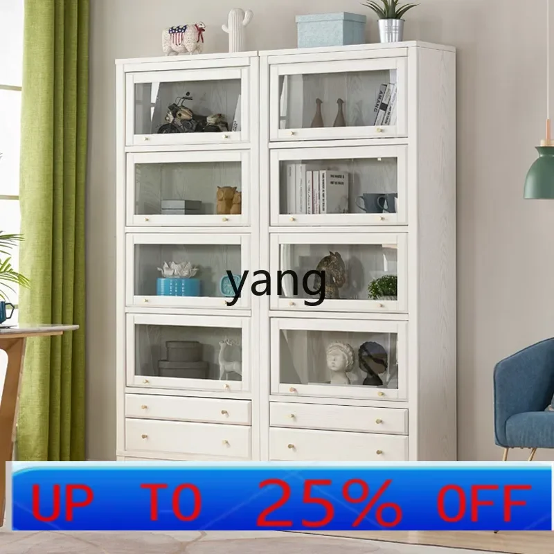 

LH bookshelf floor-to-ceiling shelf integrated against the wall solid wood bookcase dust-proof with glass door