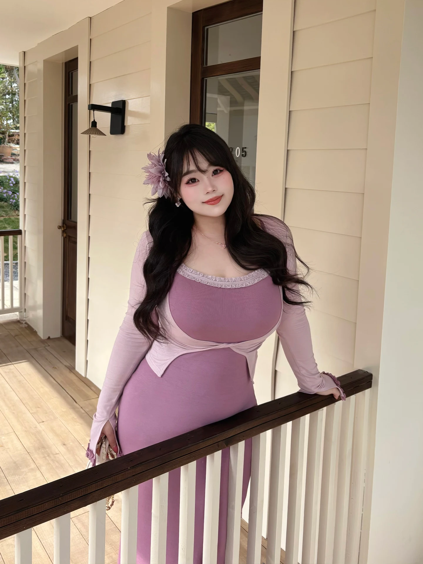 

Babes Large Size Pure Desire Wrap Body Dr Long Sve Strapl Two Piece Set Women Iris Flower Language Commute Sle Hig...