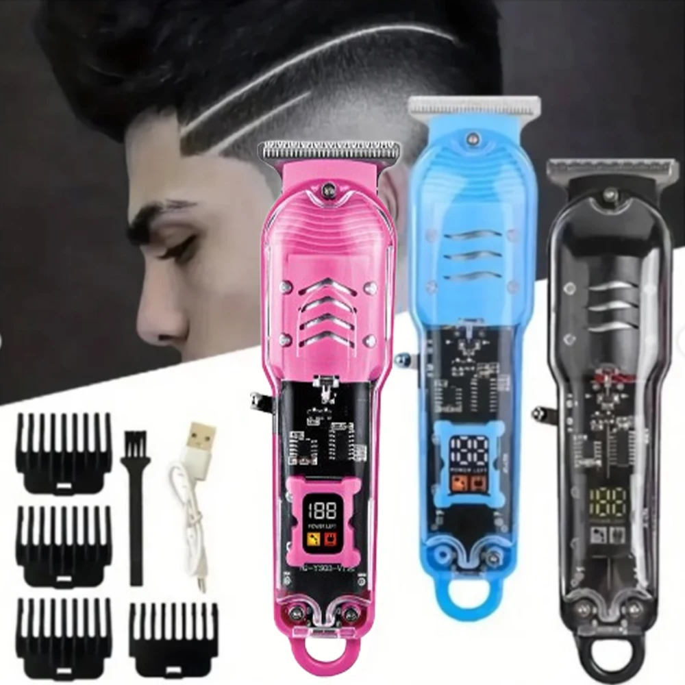Máquina de Barba e Aparador Sem Fio 2 em 1 Recarregável por USB com Visor Digital para Estilos de Barba e Corte em Degradê em Casa