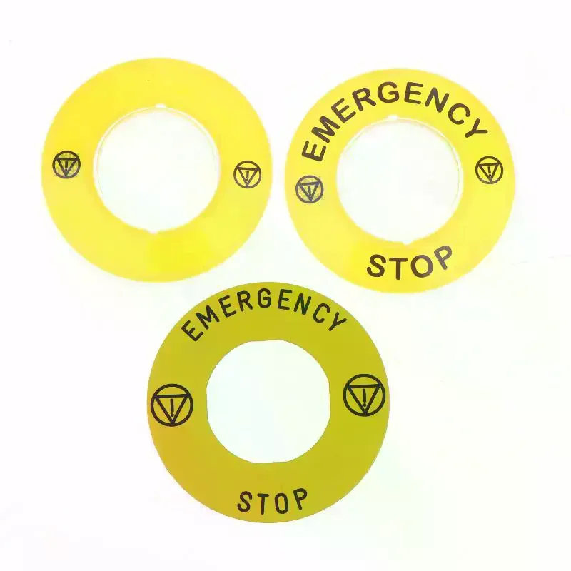 Emergency Stop Warning Stickers With Durable Waterproof High Visibility Yellow Finish Perfect For Industrial Machinery Workshops
