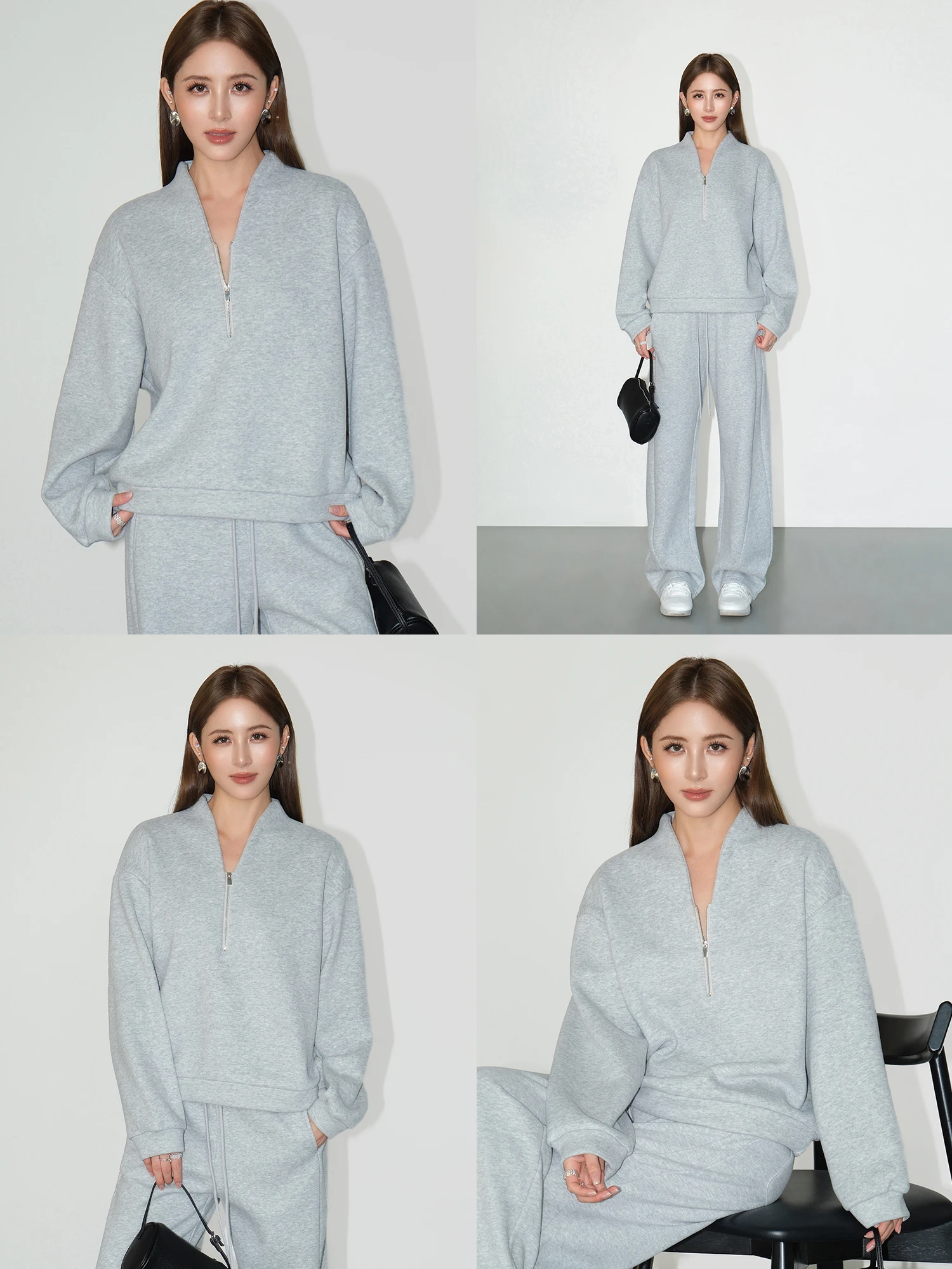 

NEVA HU Lacape Design Loose Women's Hoodie And Pants Set f Zip up Sweatirt Spor Casual Outfit Two Piece Set