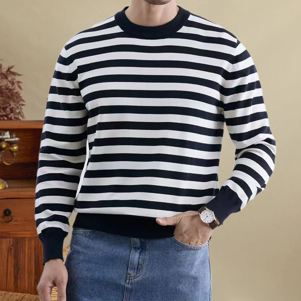 Fashion Knitted Sweater Korean All-match O-neck Knitted Long Sleeve Herren Pullover Fall Contrast Striped Sweater Men Noel Kazak