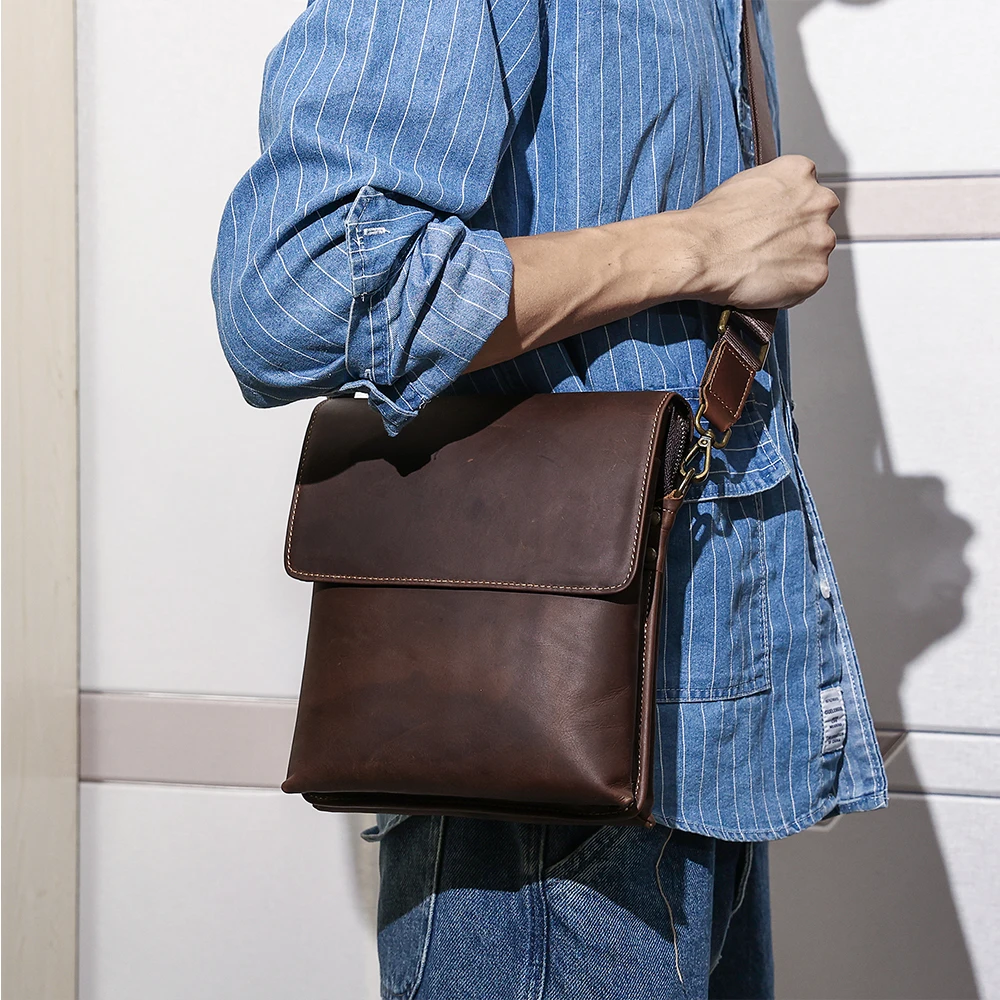 Luxury Genuine Leather Men's Sling Crossbody Shoulder Bags High Quality Vintage Travel Small Messenger Bag Briefcase For Male