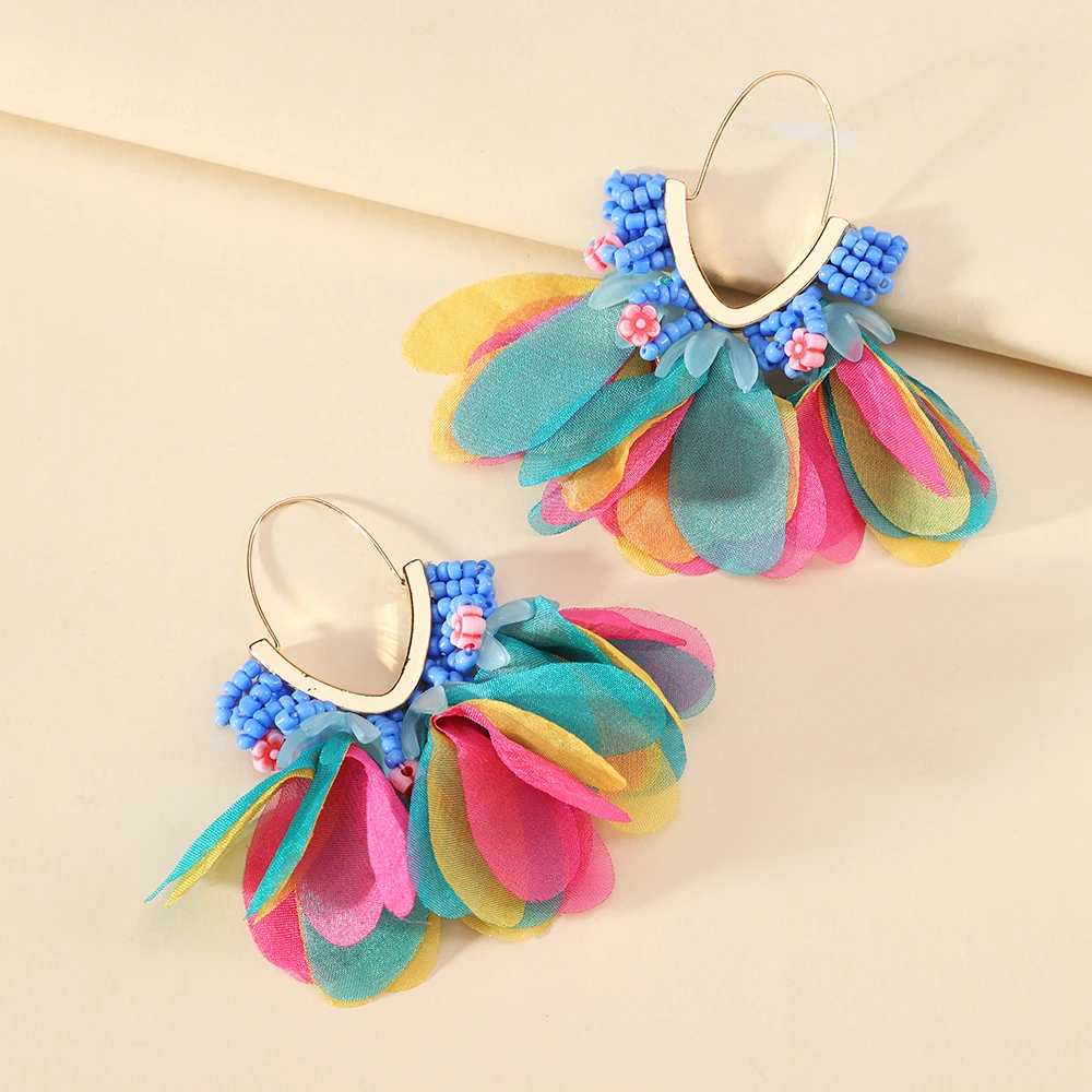 Elegant V-Shape Original Decor Tassel Beaded Flower Dangle Earrings For Women Gift Luxury Fairy Wedding Party Pendnat Jeweley