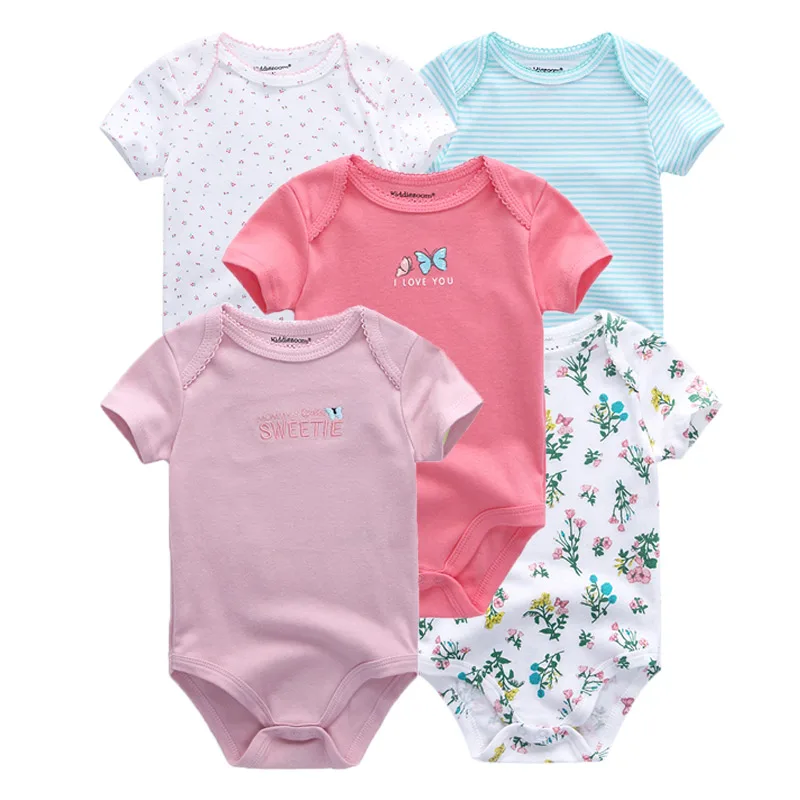 5 Pcs/Lot Cartoon Short Sleeve Baby Girl Bodysuits Soft 100%Cotton Newborn Onesies Infant Clothes