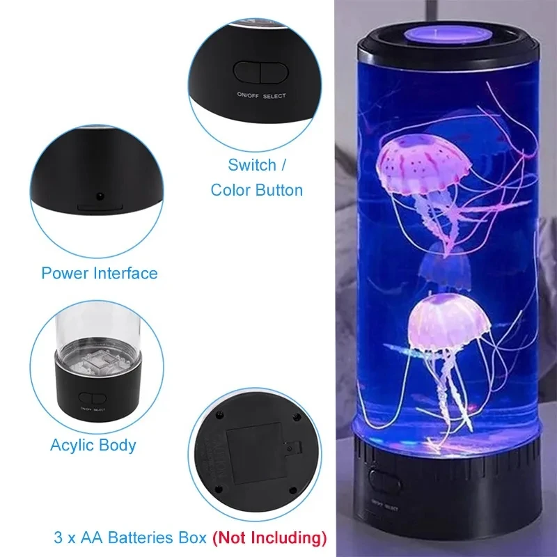 해파리 램프 수족관 램프, 멋진 LED USB 테이블 야간 조명, 어린이 선물 조명, 가정 침실 장식, 5 가지 색상