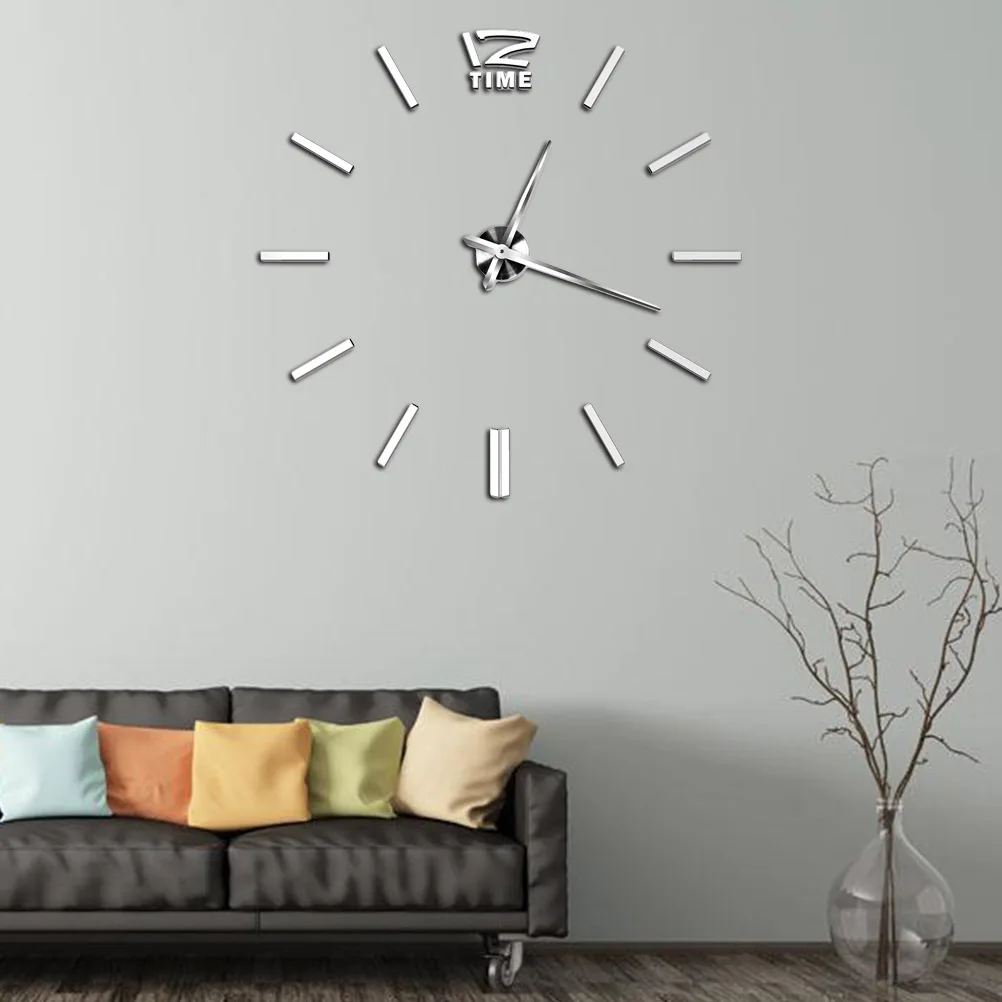 ساعة حائط ثلاثية الأبعاد بدون إطار لديكور غرفة المعيشة، ساعة لاصقة ذاتية الصنع، ساعة حائط ذات سطح أملس، تصميم حديث، مقاس كبير