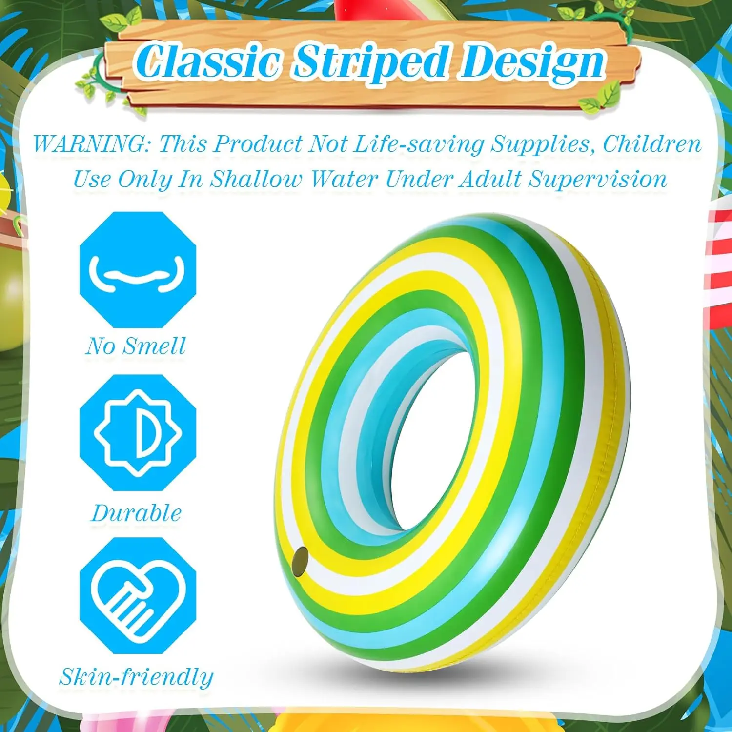 Paquete de 2 flotadores de piscina de tubo inflable gigante de 50 pulgadas con portavasos, flotador de piscina grande a rayas Vintage, Donut, anillos de natación para adultos, playa redonda