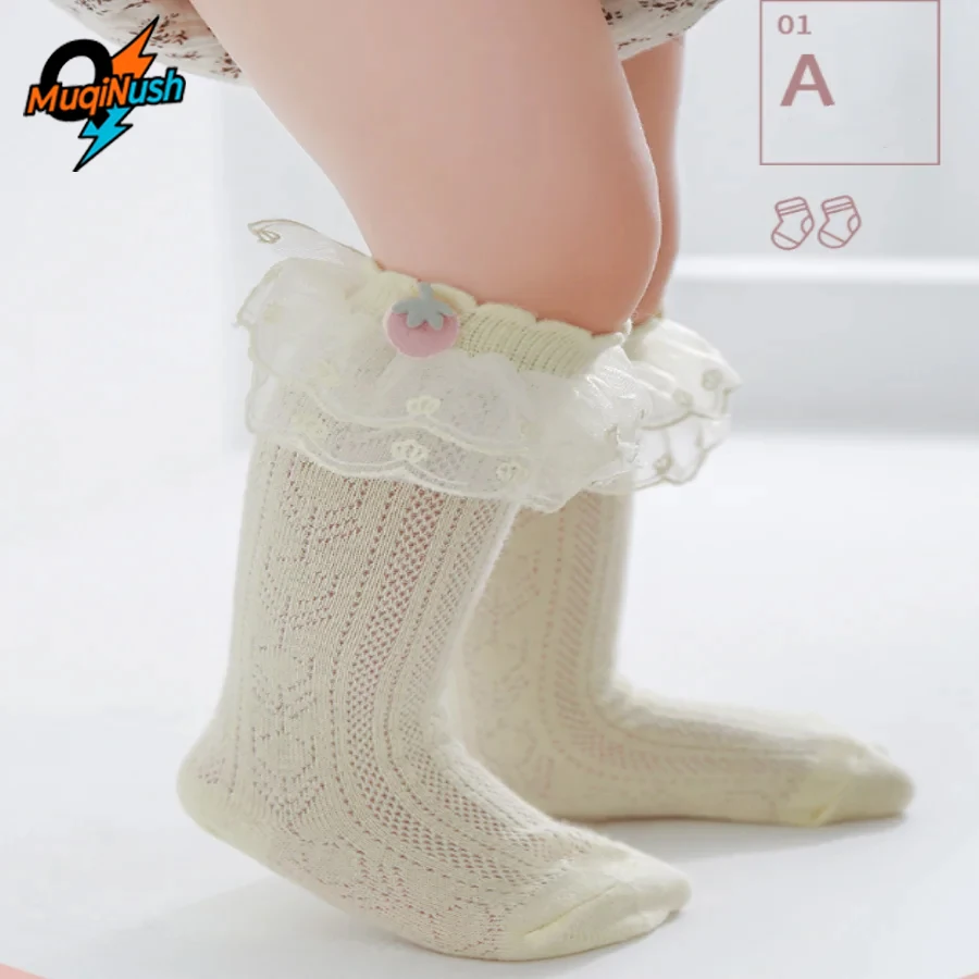 

MuqiNush 1 Pair Of Baby Lace Stockings Summer Mesh Cotton Breathable Newborn Cute Strawberry Long Lace Sweet Princess Socks
