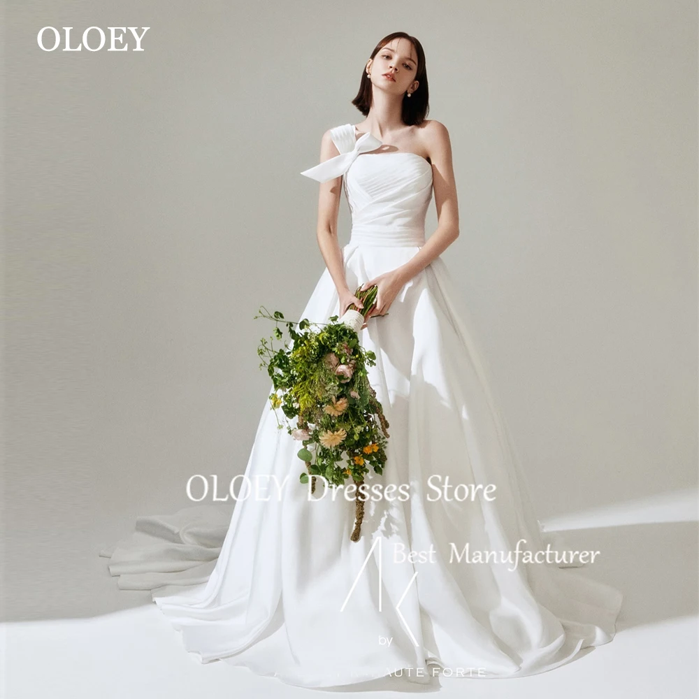 

OLOEY Elegant Ivory A Line Wedding Dress Korea Photoshoot One Shoulder Sleeveless Bridal Gown Pleat Satin Floor Length Customizd