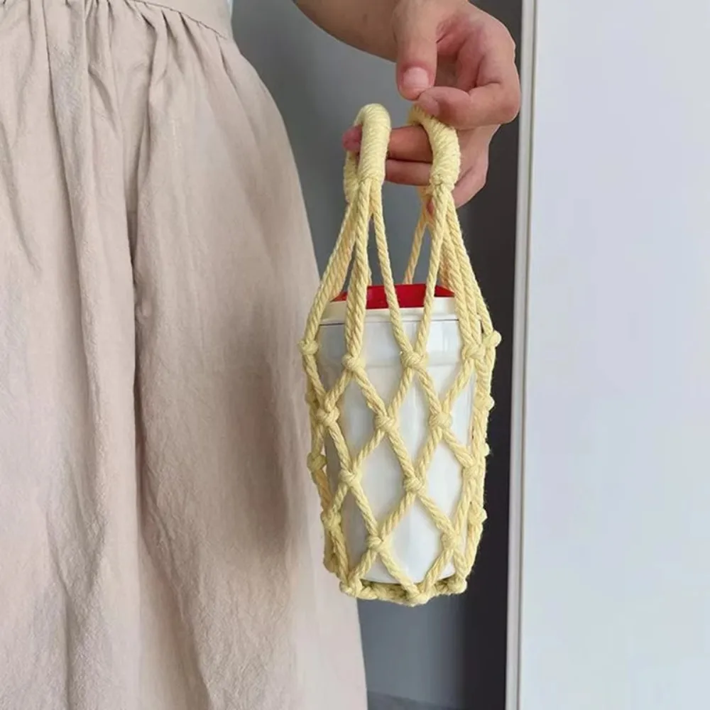 Portable Crochet Cup Holder Coffee Cup Bag Hollow Out Bottle Bag Mugs Bag Foldable Woven Net Water Bottle Bag Cup Cover view 3
