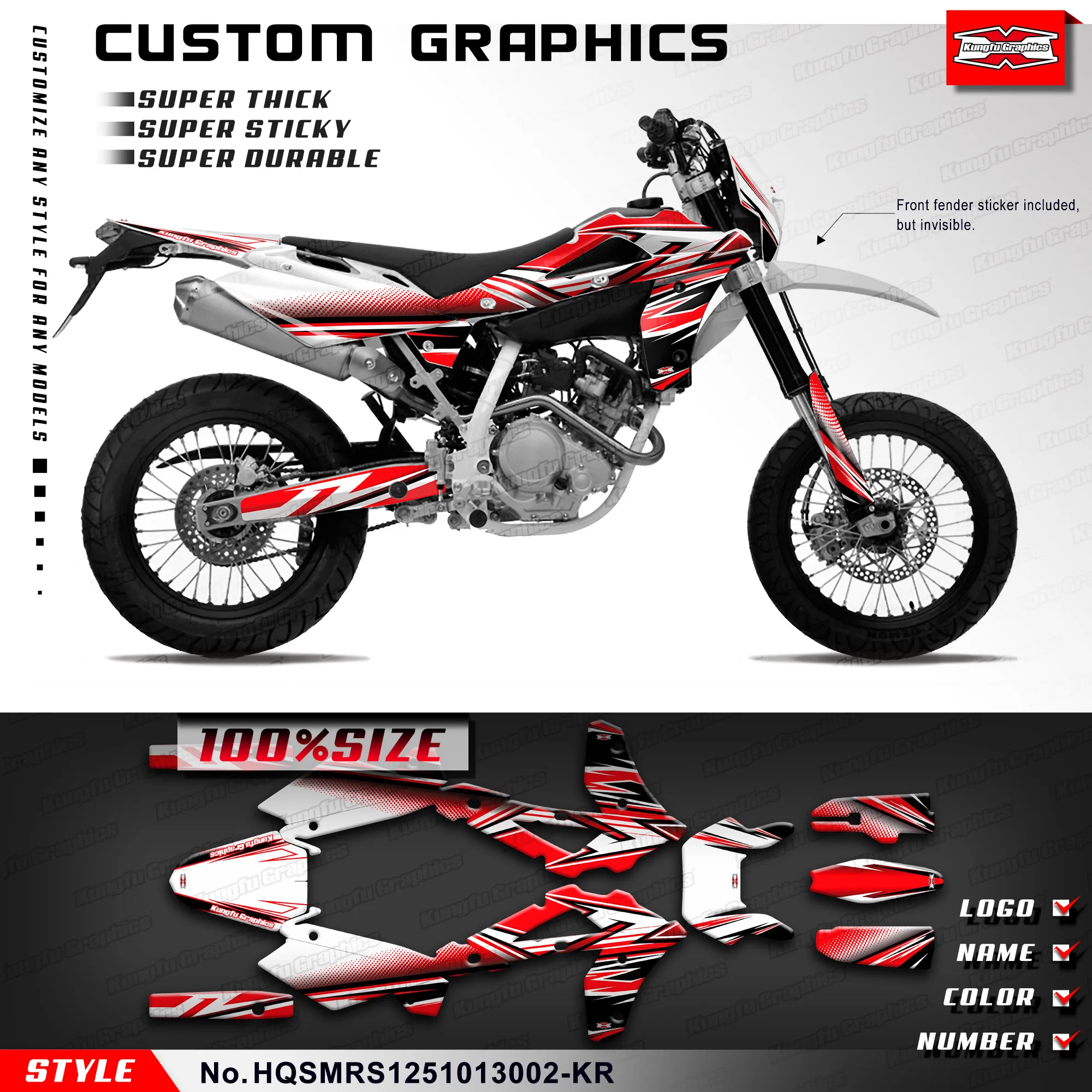 

KUNGFU GRAPHICS Restyle Stickers Wrap for Husqvarna SM SMR SMS 125 2010 2011 2012 2013, HQSMRS1251013002-KR