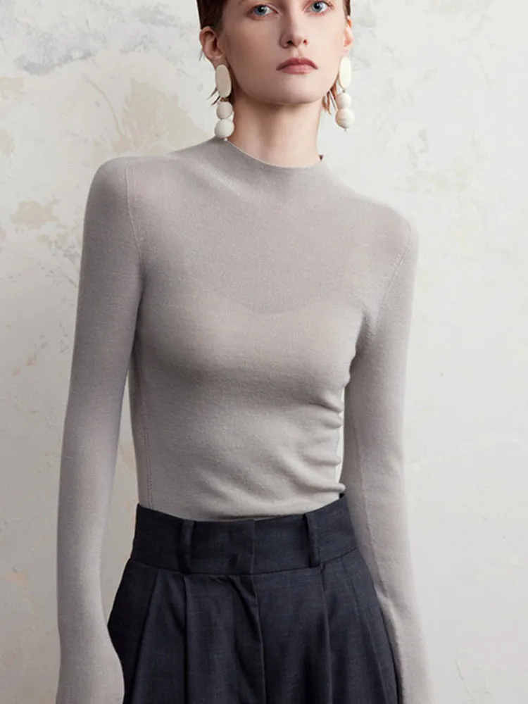 قاعدة محبوكة بقصة ضيقة طويلة Sve irt f بياقة عالية لون نسائي أنيق وبسيط للتنقل النسخة الكورية #4