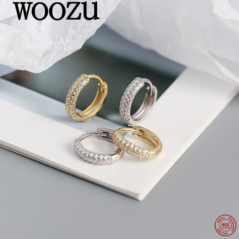 

WOOZU стерлингового серебра 925 пробы, роскошные односторонние серьги-кольца с цирконием для женщин, классические повседневные простые универсальные модные ювелирные изделия, подарок