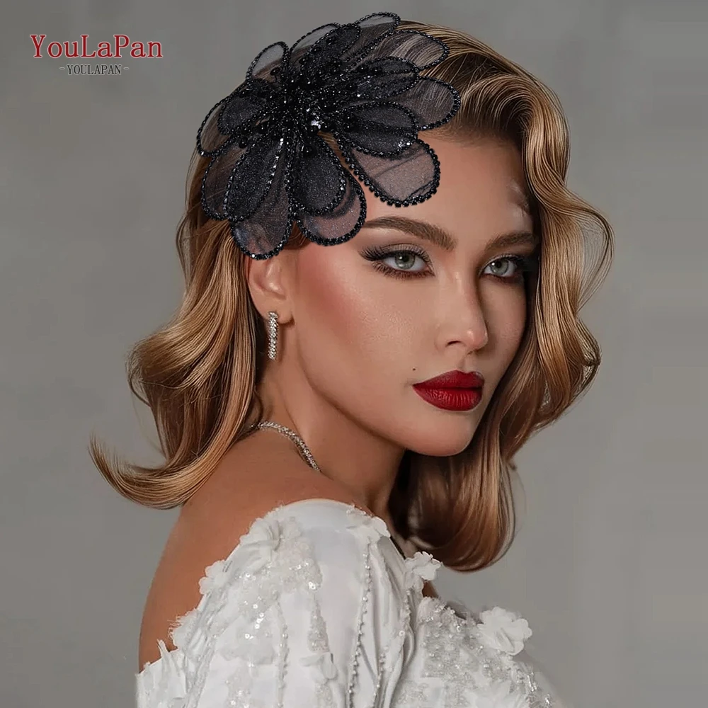 

YouLaPan Pearl Metal Chain Hairpin Beaded Headdress Bride Flower Hair Clip Wedding Women Side Headpieces Colorful Headwear HP888