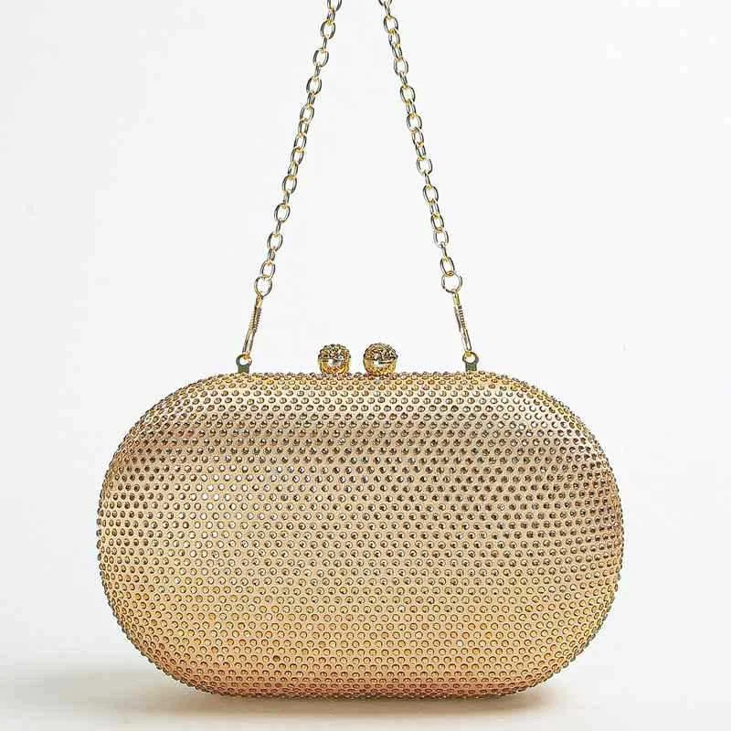 2025 New Egg Oval Clutch Bags Elegant Ladies Metal Crystal Handbag Gold Rainbow Hot Diamond Evening Bags Mother's Wedding Purses