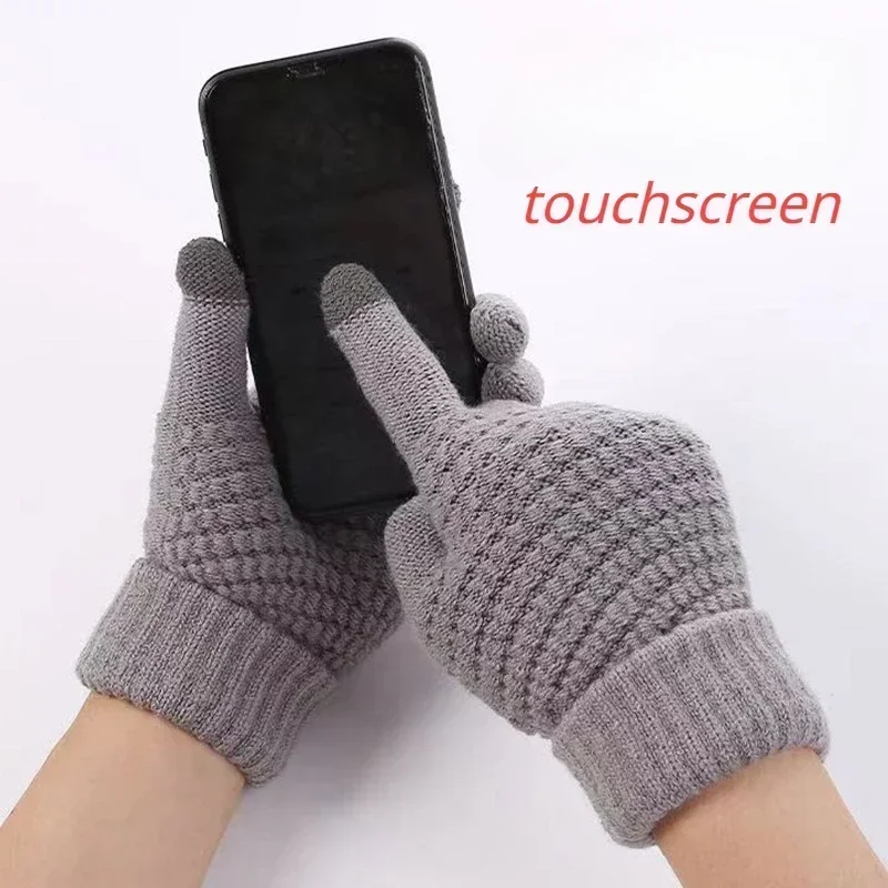 1 Pair Cashmere Knitted Winter Gloves Women\'s Knitted Autumn Winter Warm Thick Gloves Touch Screen Skiing Gloves