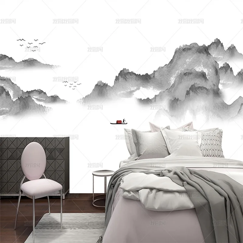 Customized 3D Chinese ink landscape painting decorative painting wallpaper living room TV sofa background wall bedroom mural