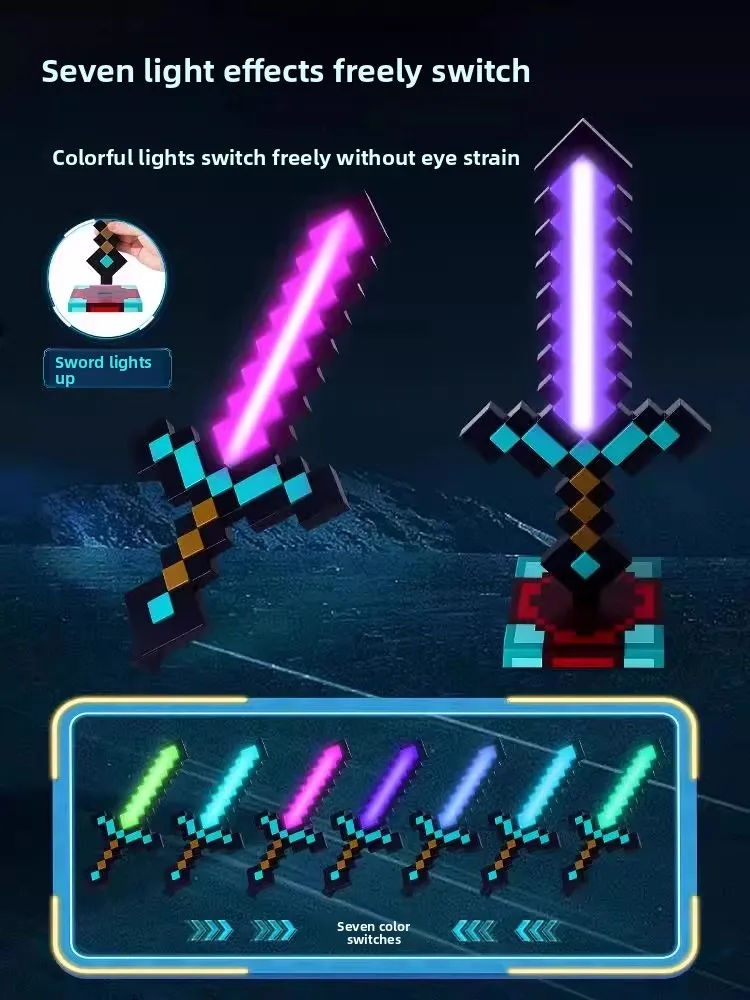 

MyWorld Diamond Sword Model Two-In-One Glowing Toy MC Pixel Sword Weapon Cosplay Prop Pixel Art Gng Culture Accory