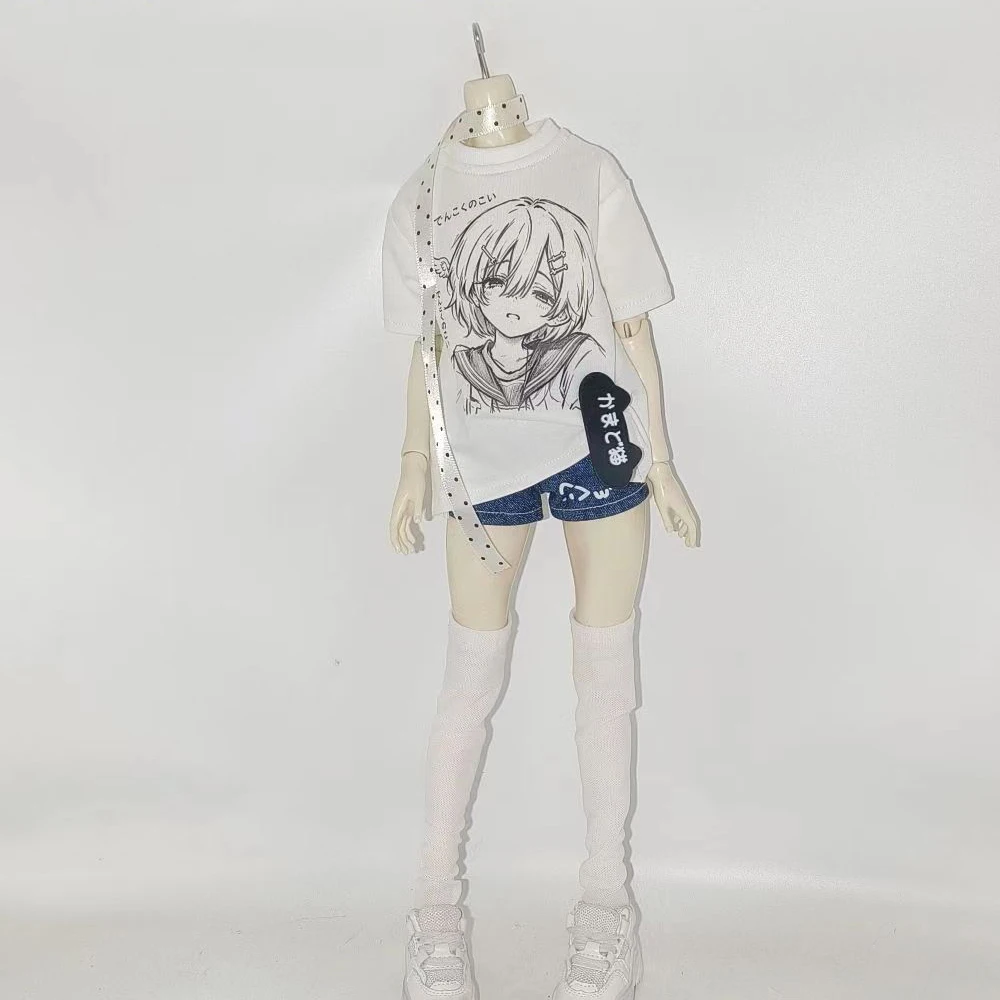 1/4 1/6 Doll's Clothes Suit for 45/30cm Bjd Doll Ribbon+short Sleeved+shorts+socks Girl Toys Dress Up Doll Accessories, No Doll