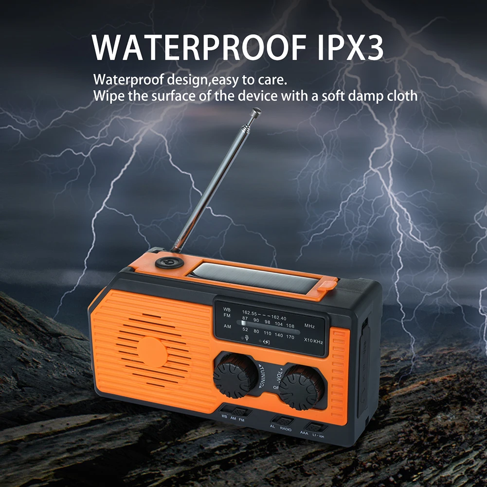 5000mAh Emergency Solar Power Radio USB Charging Hand Crank Radio FM AM WB NOAA Weather Radio with LED Flashlight Power Bank