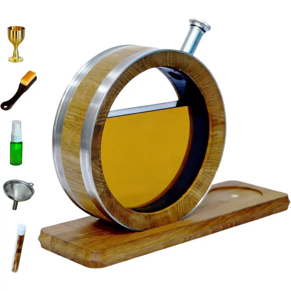 

0.8 Liter Visualized Oak Aging Barrel, Whiskey Aging Barrel with Tempered Glass Window | Charred Small Barrel Kit or Whiskey, Br