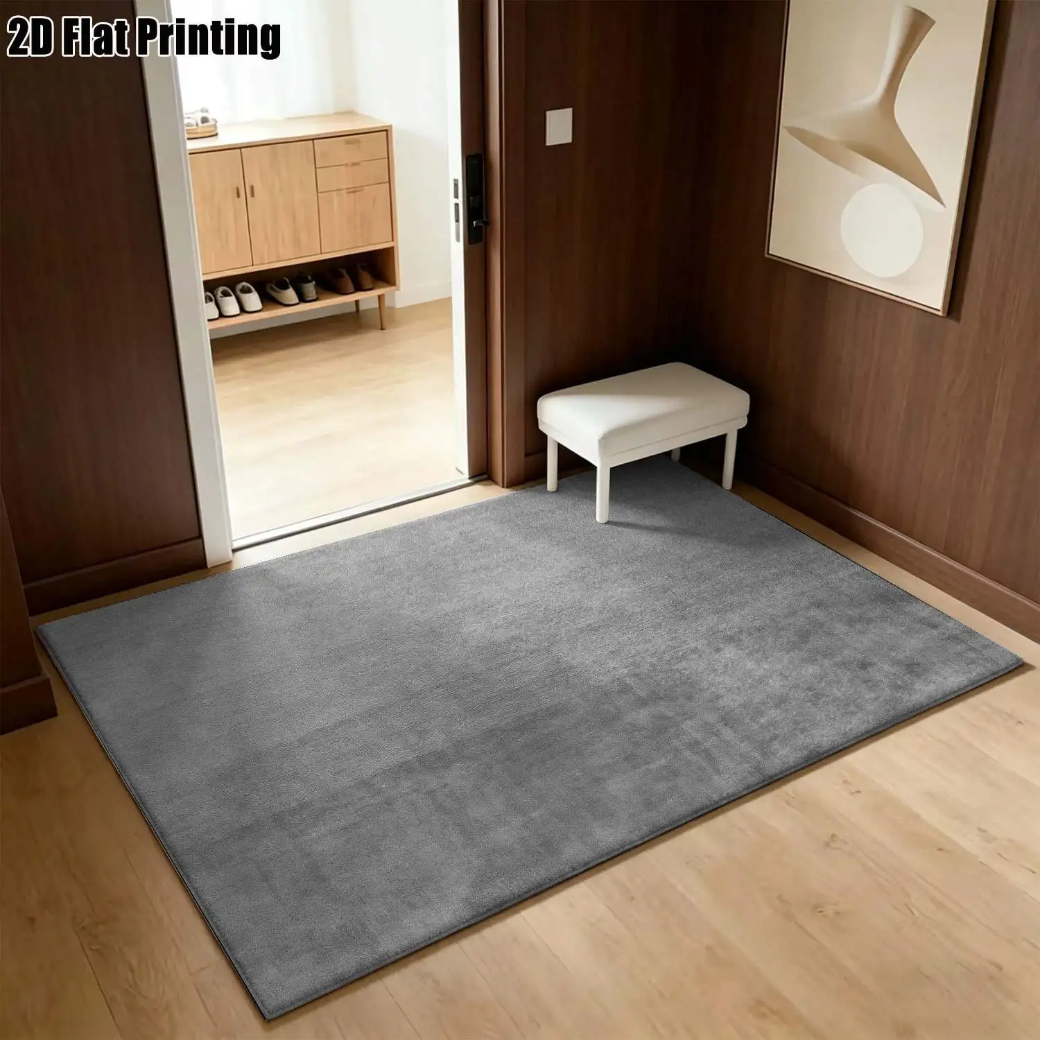 1Pc 2D Printed Light Gray Solid-Color Nordic Modern Simple Geometric Striped Instagram-Style Carpet, Multi-Size Machine Washable Floor Mat for Home Entrance, Dining Room, Foyer, Bedroom, Living Room Decoration