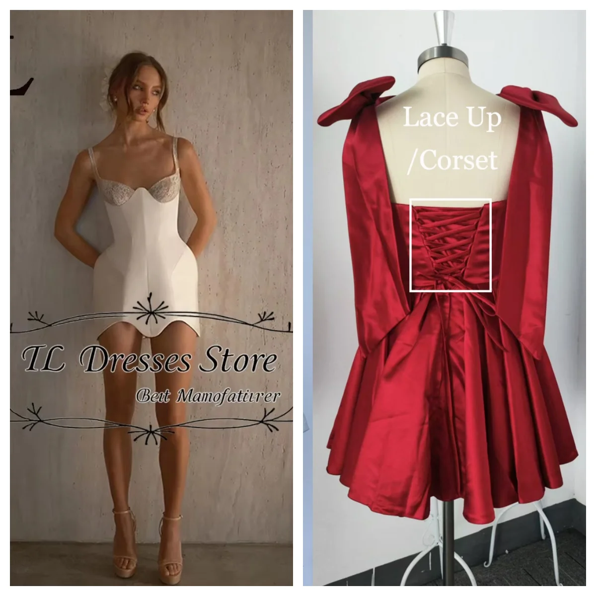 TL 2026 Mini Wedding Dress Spaghetti Straps Satin Short Robe De Mariée Lace Sweetheart Vestido De Novia Boda Customized