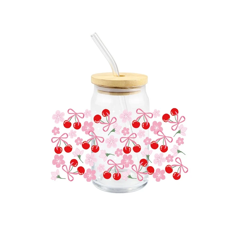 3D UV DTF Strawberry Peach Transfer Sticker Fruit Theme Waterproof Transfer Decals 16oz Libbey Glass Cup Home Decor