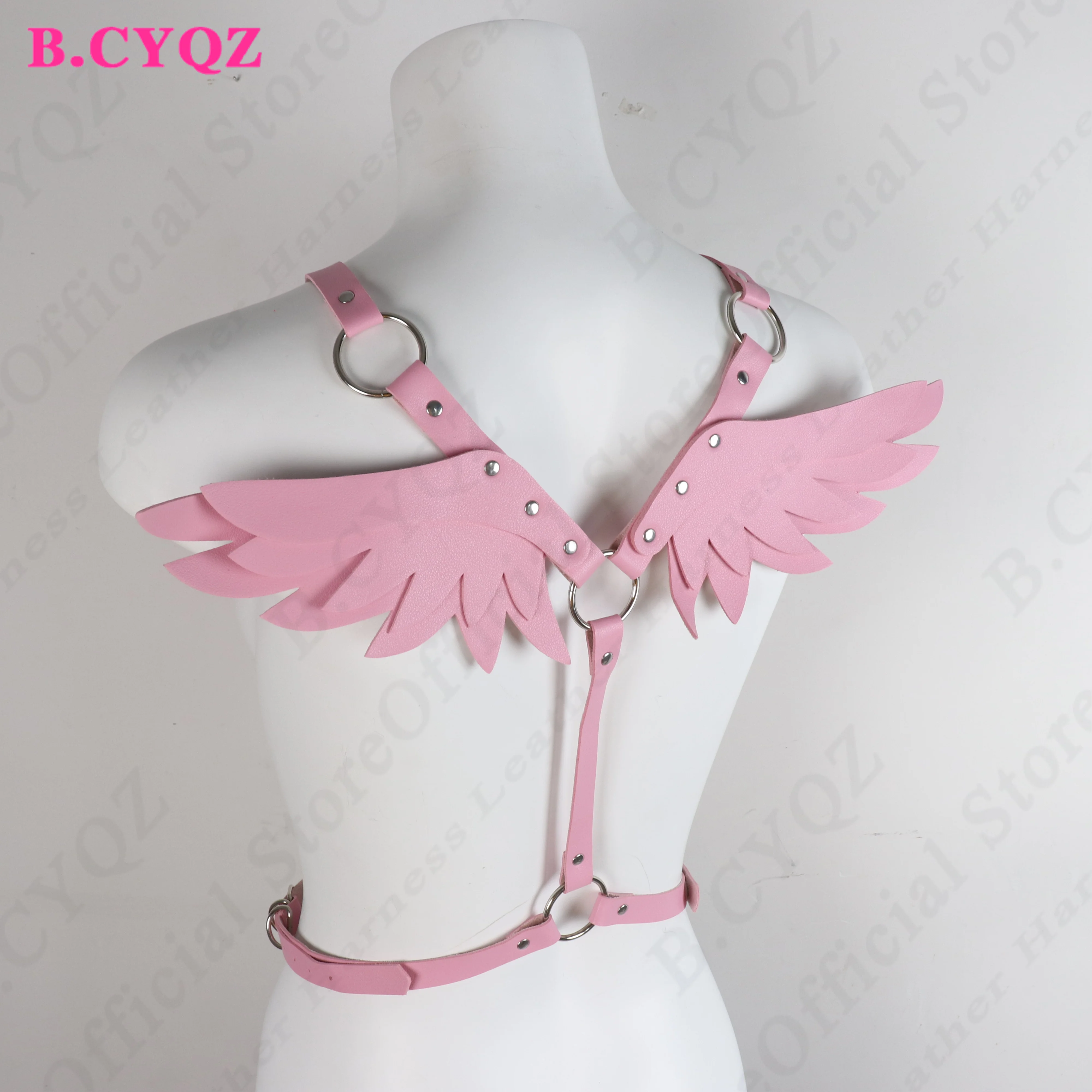 B.CYQZ Sexy PU Leather Harness Pink Angel Wing Waist Belt Garter Women Outfit Gothic Waistband Sword Belt Harness Rave Garter