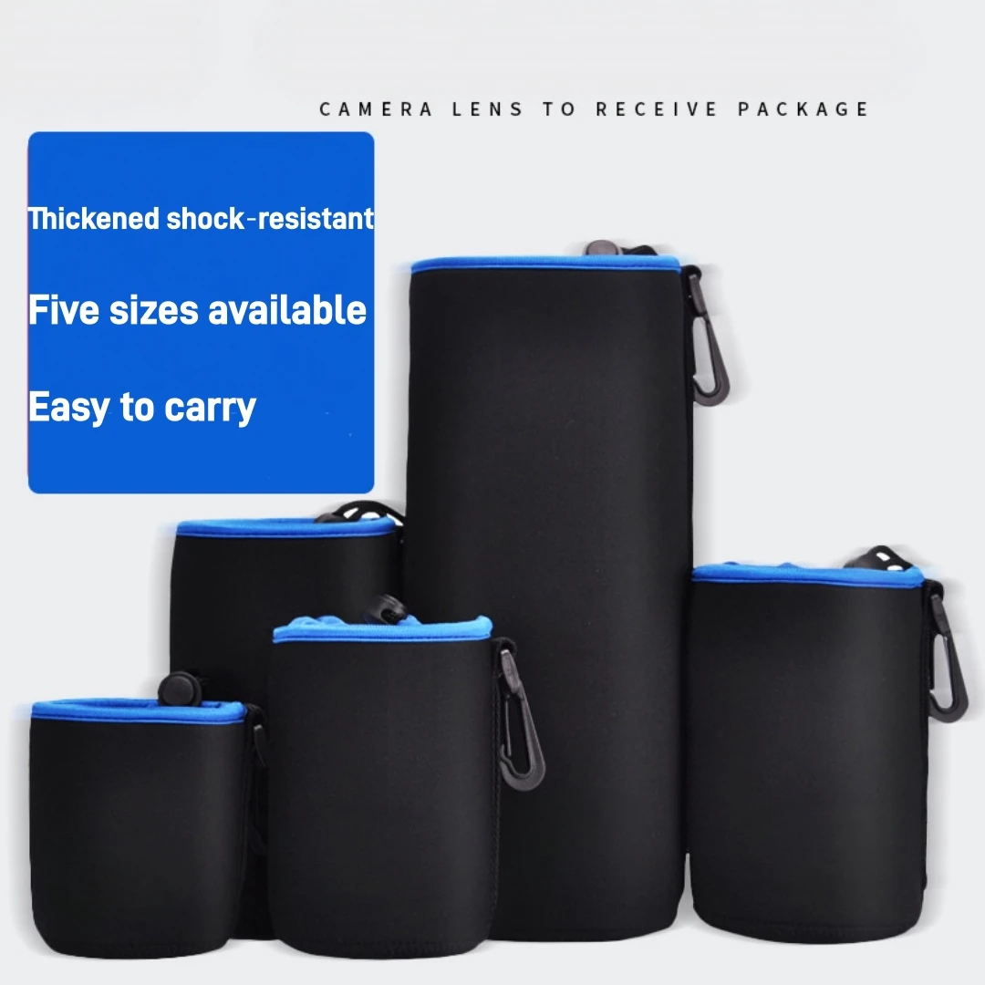 Thick Padded Camera Lens Pouch Flexible Protective Bag Shockproof Drawstring Closure Case Waist Belt for Camera Lens Storage