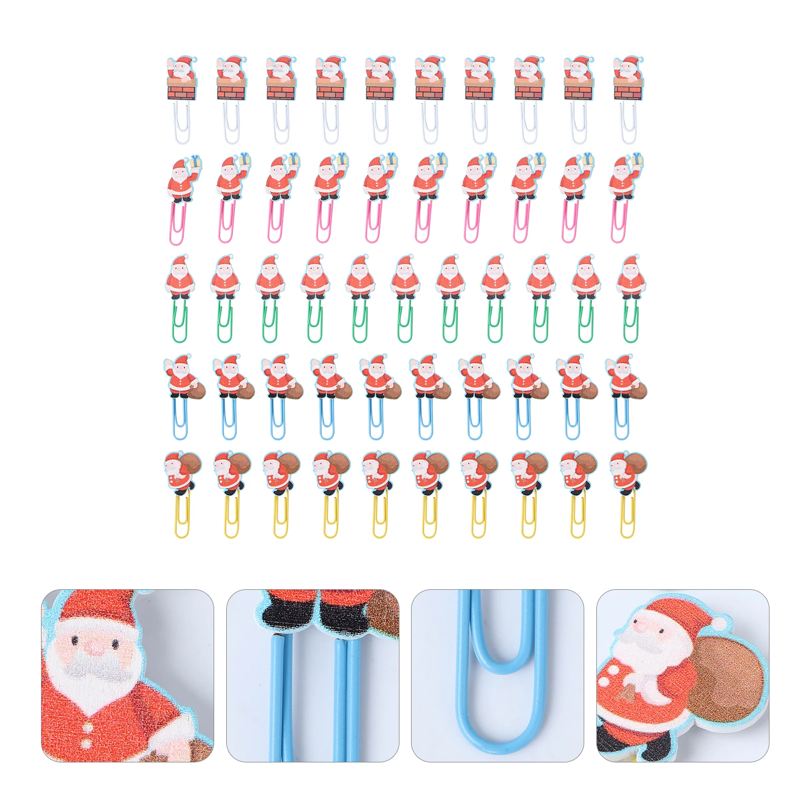 

50 Pcs Santa Claus Paper Clips Christmas Bookmarks Wooden Colorful Desk Accessories for Kids School Office Supplies