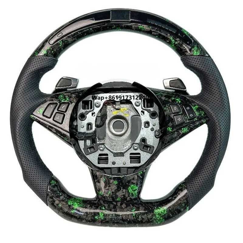 For B E60 Green Forged Carbon Fiber with LED Paddle Sport Leather Car Steering Wheel for E92 E90 E91 E71 E46 E60 E81 E84