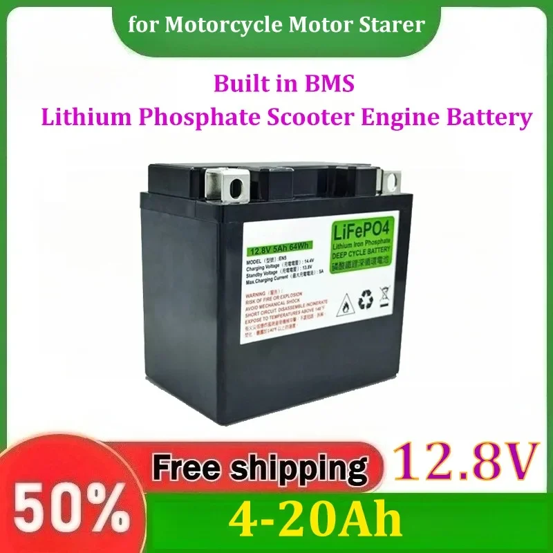 for Motorcycle Motor Starter Built in BMS Lithium Phosphate Scooter Engine Battery 12.8V 4Ah-20Ah Motorcycle LiFePO4 Battery