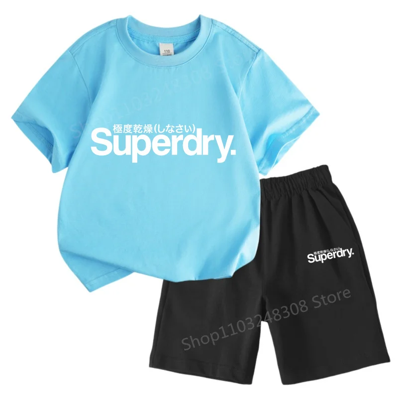 New Pattern Kids Sets T-Shirt Boys Girls Superdry 2d Printing Summer Cute Cotton Casual Suit Clothes Short Sleeve Tops