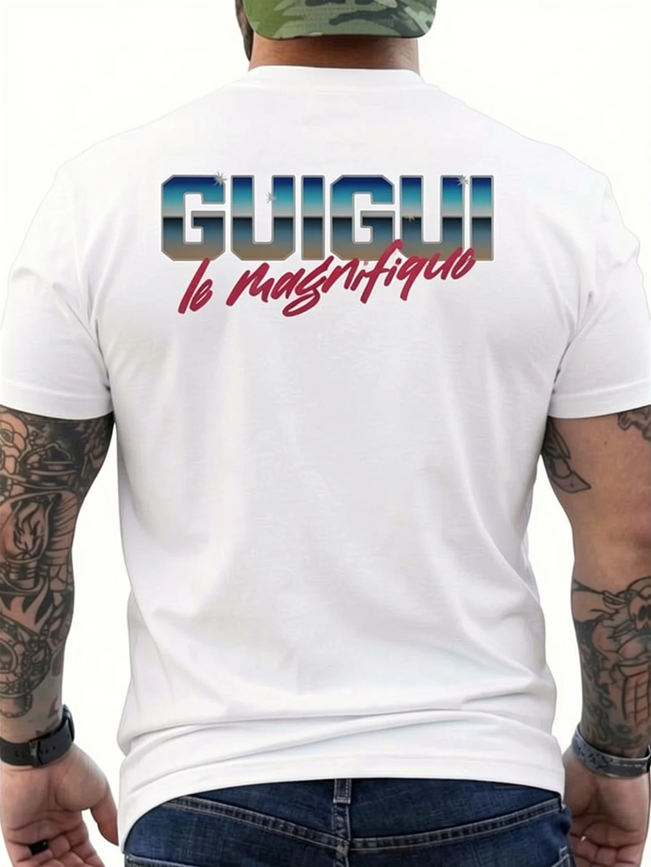 Guigui The Magnificent Humor First Name Men'S T-Shirt Printed on The Back Men'S Back Printed T-Shirt Fabric Short Sleeve