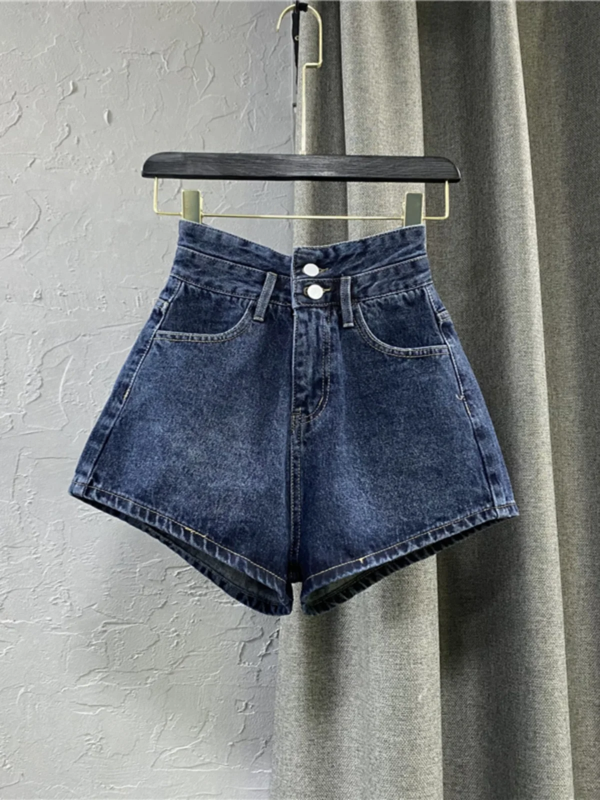 

High Waist Denim Shorts For Women Dark Blue Loose Wide Leg A-Line Shorts 2024 New Summer Female Hot Pants
