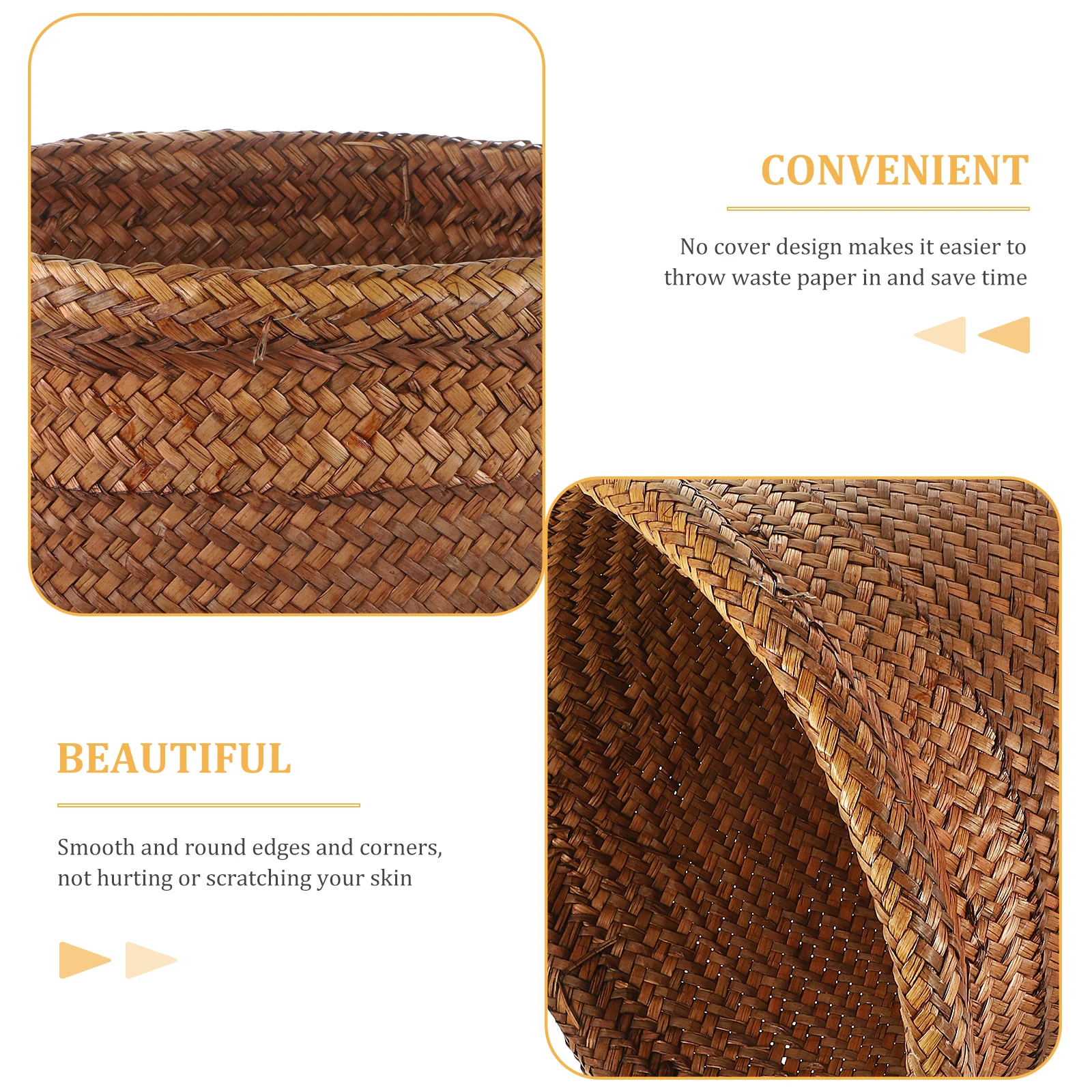 

Straw Woven Waste Paper Basket Home Office Retro Storage Waste Holder Bin Medium Straw Woven Wastebasket Brown Household Items