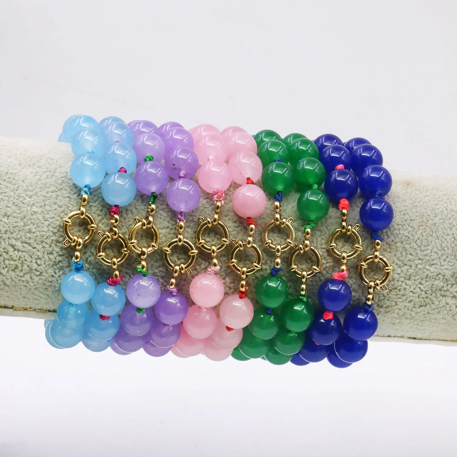 10mm Round Natural Multicolor Jade Bracelet Stone Beads Hand Wear Fashion Jewelry Making Design DIY Women Gifts Customizable