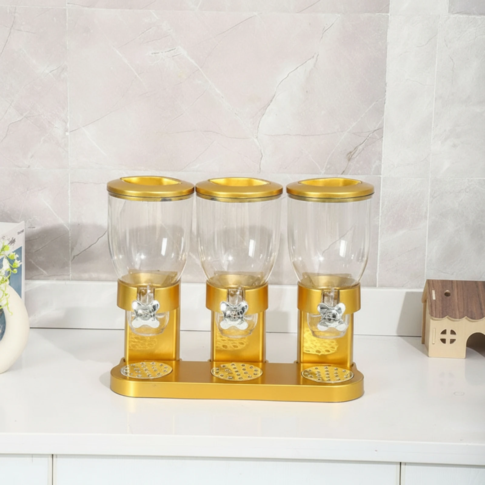 Cereal Dispenser Portion Control Cereal Dispenser with Metal Stand Canister Double Container Self-Service for Families, Kitchen