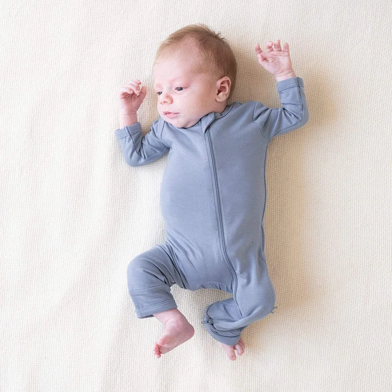 Bamboo Fiber Baby Zippered Romper Baby Boy Girl Clothes Newborn Onesie Baby Jumpsuit Solid Long-Sleeve Baby Clothing 0-18M