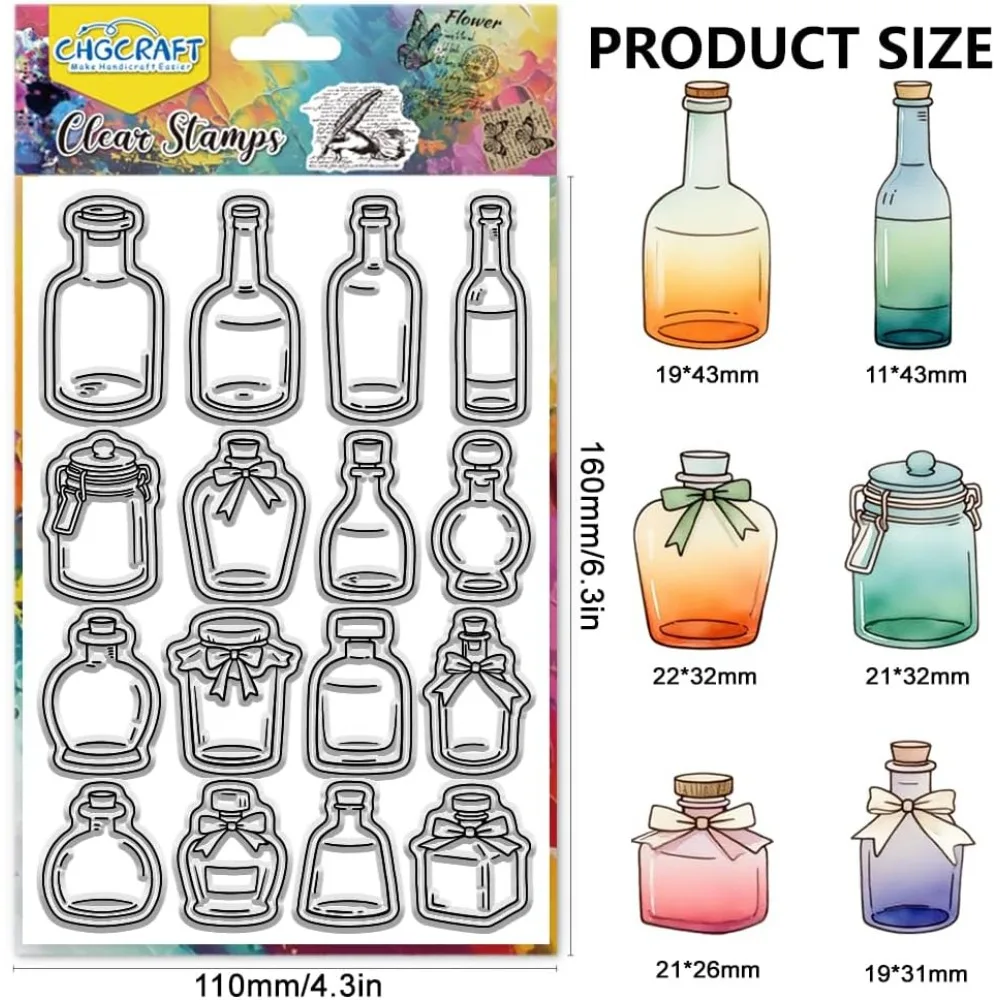 Various Bottle Style Clear Stamps Glass Bottle and Inkwell Stamp Seal for DIY Scrapbooking and Card Making Paper Craft