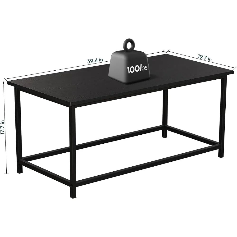 Black Coffee Table Simple Modern Rectangular Center Table Open Space Minimalist, Café Tables