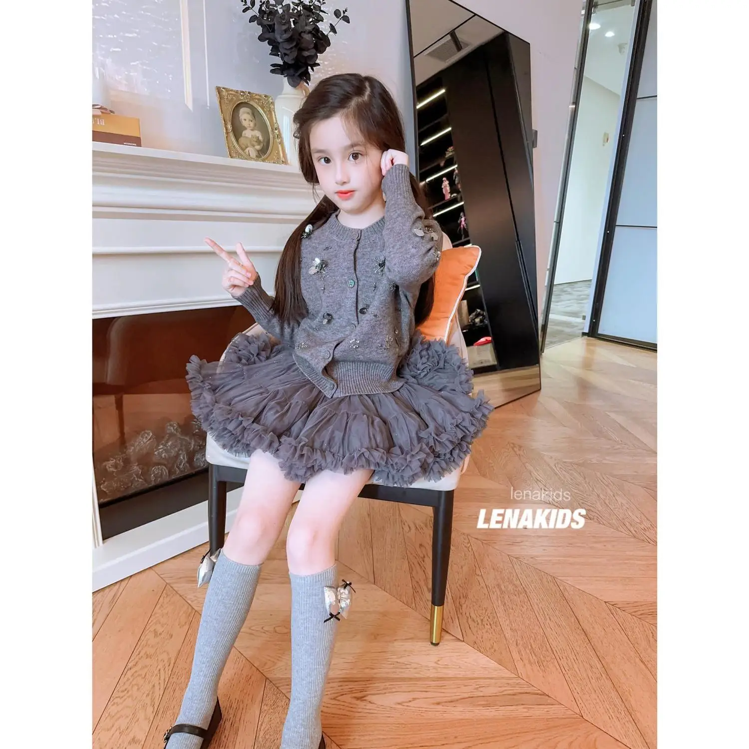 Children Elegance Clothing Winter Girls Clothes Set Fashion Cardigan knit Sweater Coat+Short Tutu Skirt 2Pcs Suits Kids suit