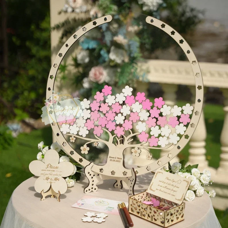 Cherry blossom wedding guest book CHERRY BLOSSOM TREE Wedding Guest Book Alternative Custom wedding Wood Wedding drop box cherry