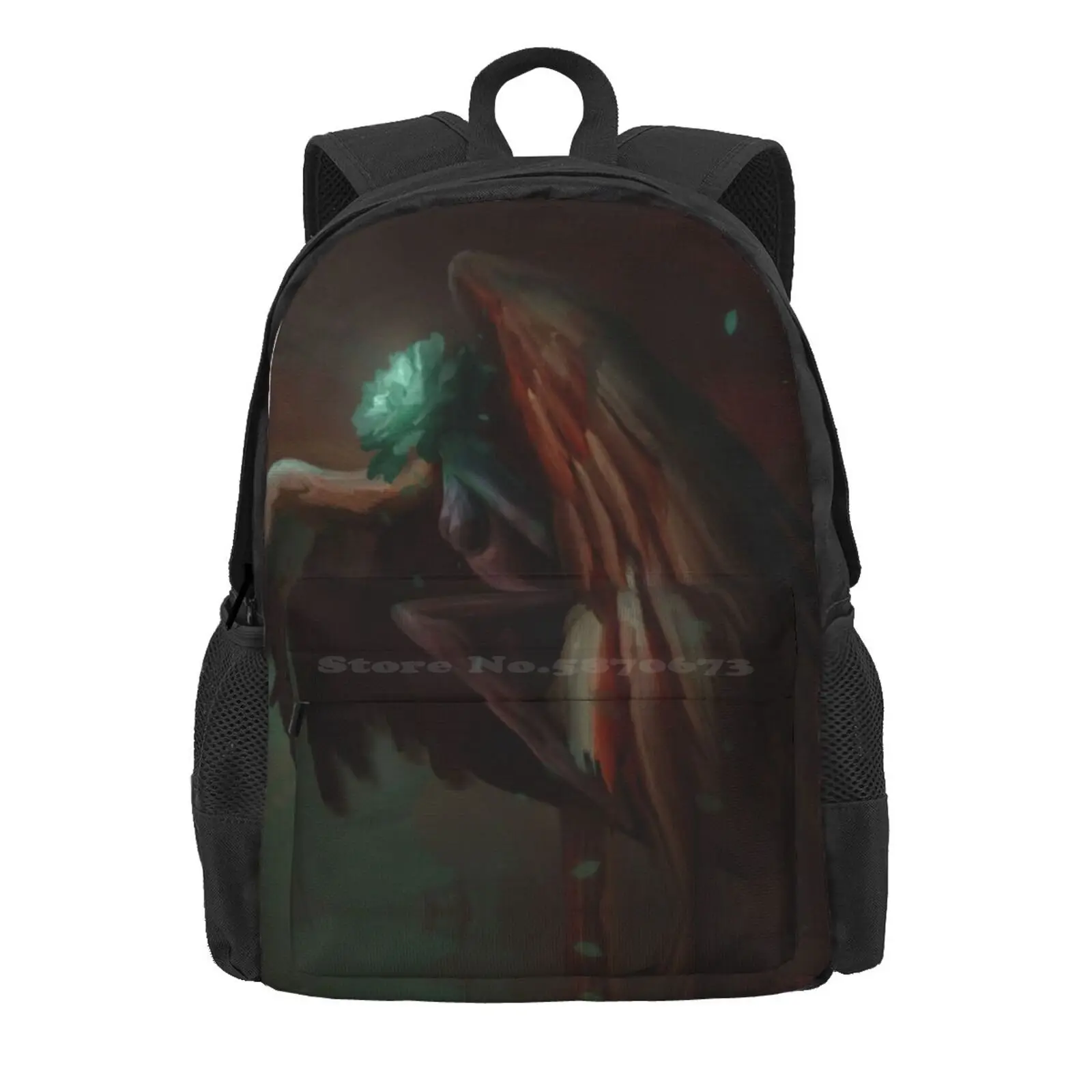 Flower Angel Hot Sale Schoolbag Backpack Fashion Bags Angel Girl Woman Wings Flowers Colors Magic Nature Green Orange Red Light