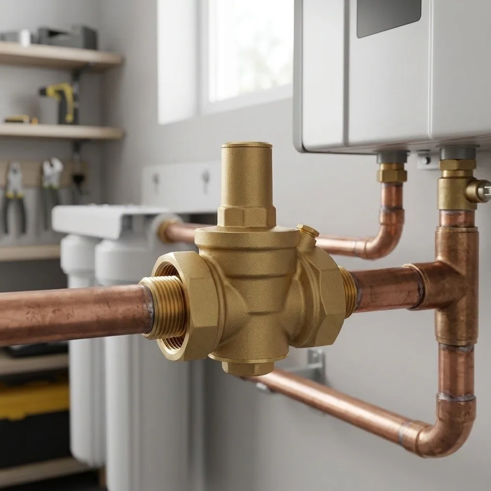 Water Pressure Control Valve Adjustable for Tap Lines High Flow Rate for Water Heaters and Whole House Filters